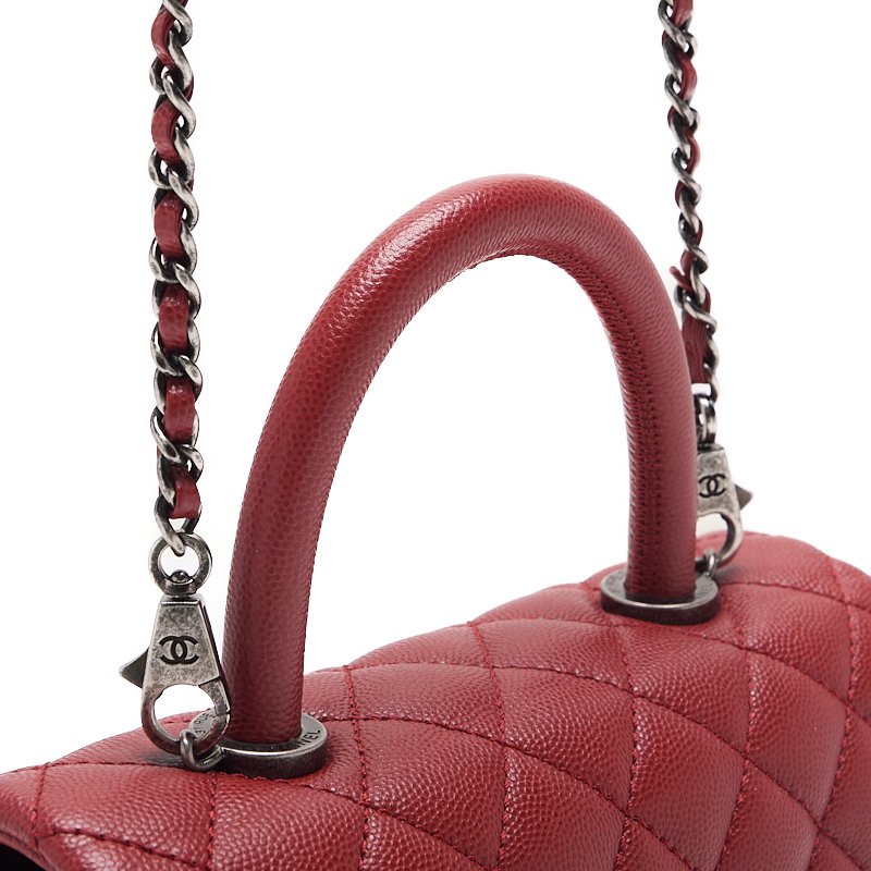CHANEL Handbag Matelasse Coco Handle 2WAY Caviar Skin Red Silver-Tone Hardware Pre-Owned - Vintage La Charme