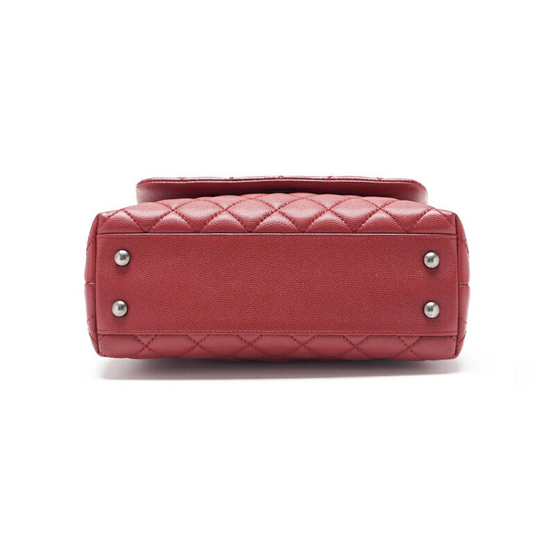 CHANEL Handbag Matelasse Coco Handle 2WAY Caviar Skin Red Silver-Tone Hardware Pre-Owned - Vintage La Charme