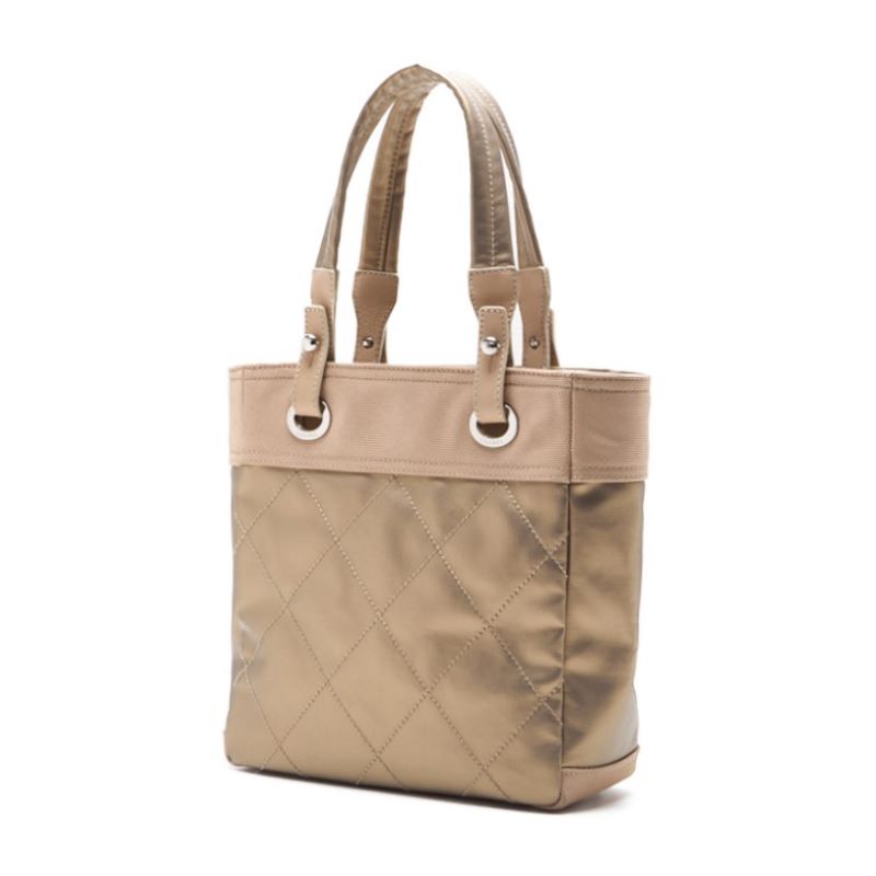 CHANEL Shoulder Tote Bag Matelasse Coated Canvas Gold Silver-Tone Hardware Pre-Owned - Vintage La Charme