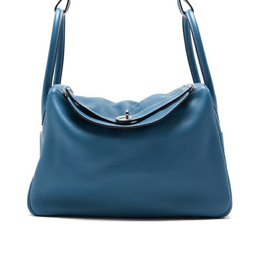 HERMES Lindy 34 Shoulder Bag Tryon Clemence Blue Jean Silver-Tone Hardware Pre-Owned - Vintage La Charme