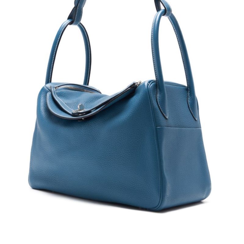 HERMES Lindy 34 Shoulder Bag Tryon Clemence Blue Jean Silver-Tone Hardware Pre-Owned - Vintage La Charme