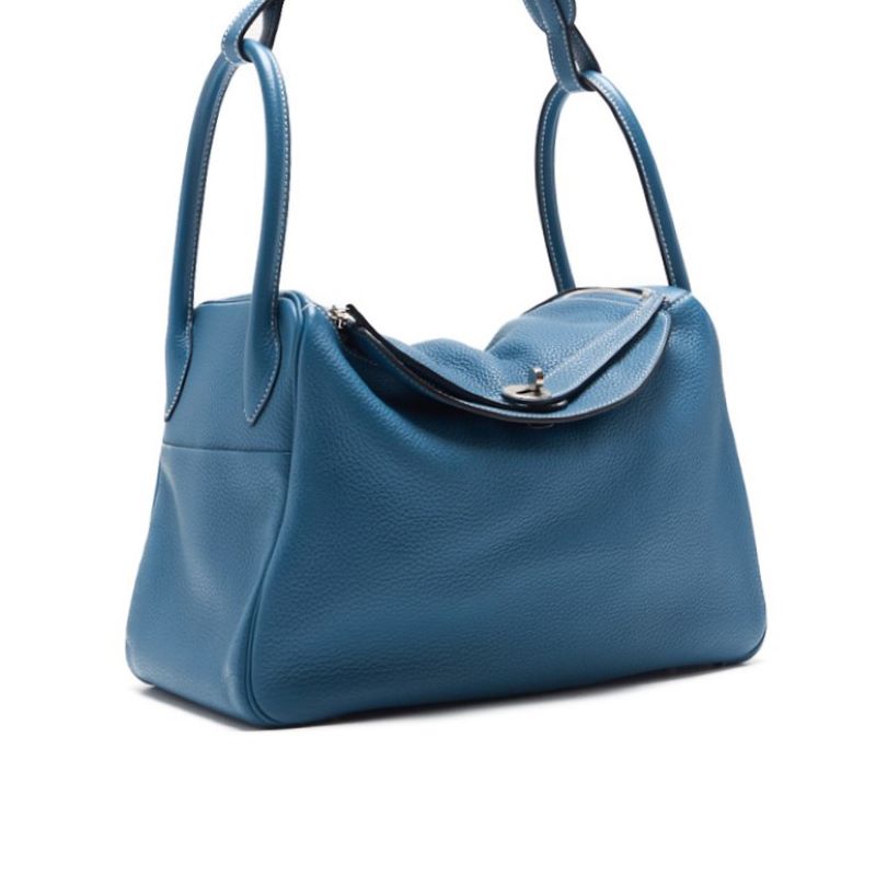 HERMES Lindy 34 Shoulder Bag Tryon Clemence Blue Jean Silver-Tone Hardware Pre-Owned - Vintage La Charme