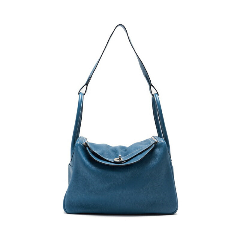 HERMES Lindy 34 Shoulder Bag Tryon Clemence Blue Jean Silver-Tone Hardware Pre-Owned - Vintage La Charme