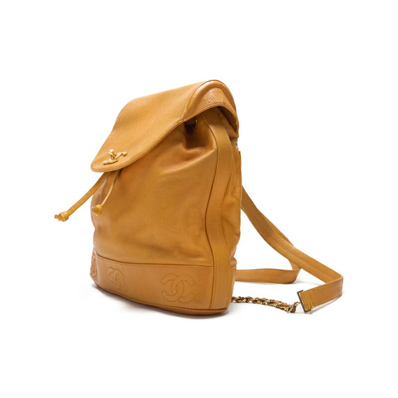 CHANEL Chain Backpack Bag, Triple Coco Turn Lock, Caviar Skin, Orange, Gold-Tone Hardware, Pre-Owned - Vintage La Charme
