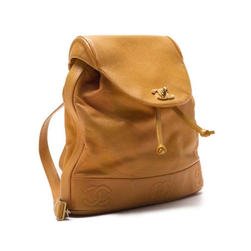 CHANEL Chain Backpack Bag, Triple Coco Turn Lock, Caviar Skin, Orange, Gold-Tone Hardware, Pre-Owned - Vintage La Charme