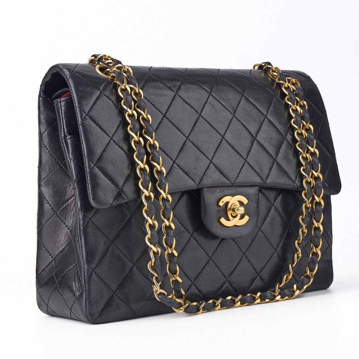CHANEL Shoulder Bag, Matelasse Double Flap, Lambskin, Black, Gold-Tone Hardware, Pre-Owned - Vintage La Charme