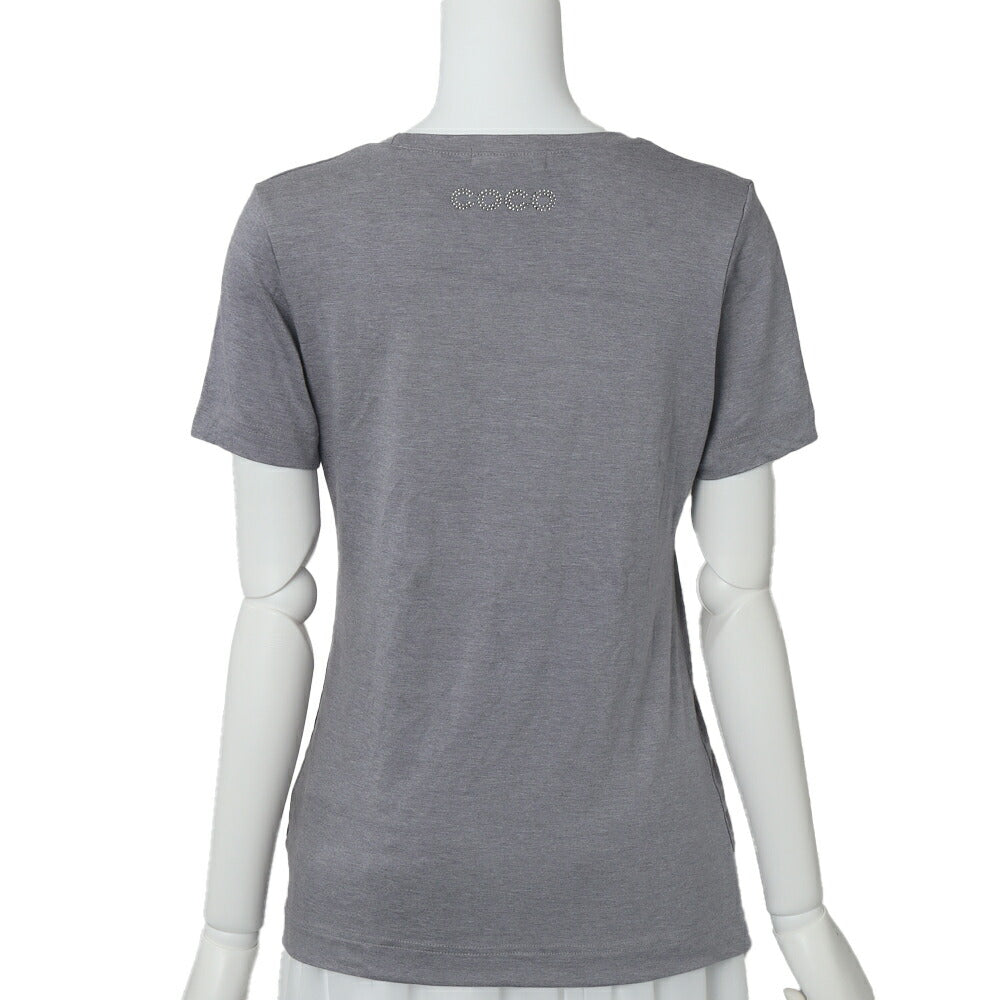 CHANEL T-Shirt Short Sleeve Cut-and-Sew Gray Gold-Tone Hardware Pre-Owned - Vintage La Charme