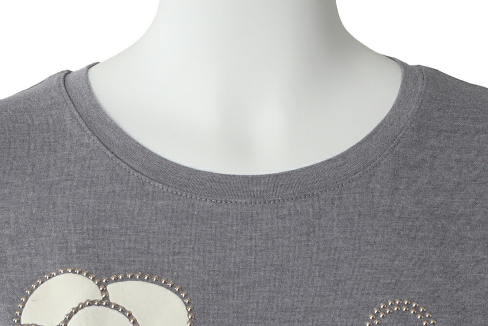 CHANEL T-Shirt Short Sleeve Cut-and-Sew Gray Gold-Tone Hardware Pre-Owned - Vintage La Charme