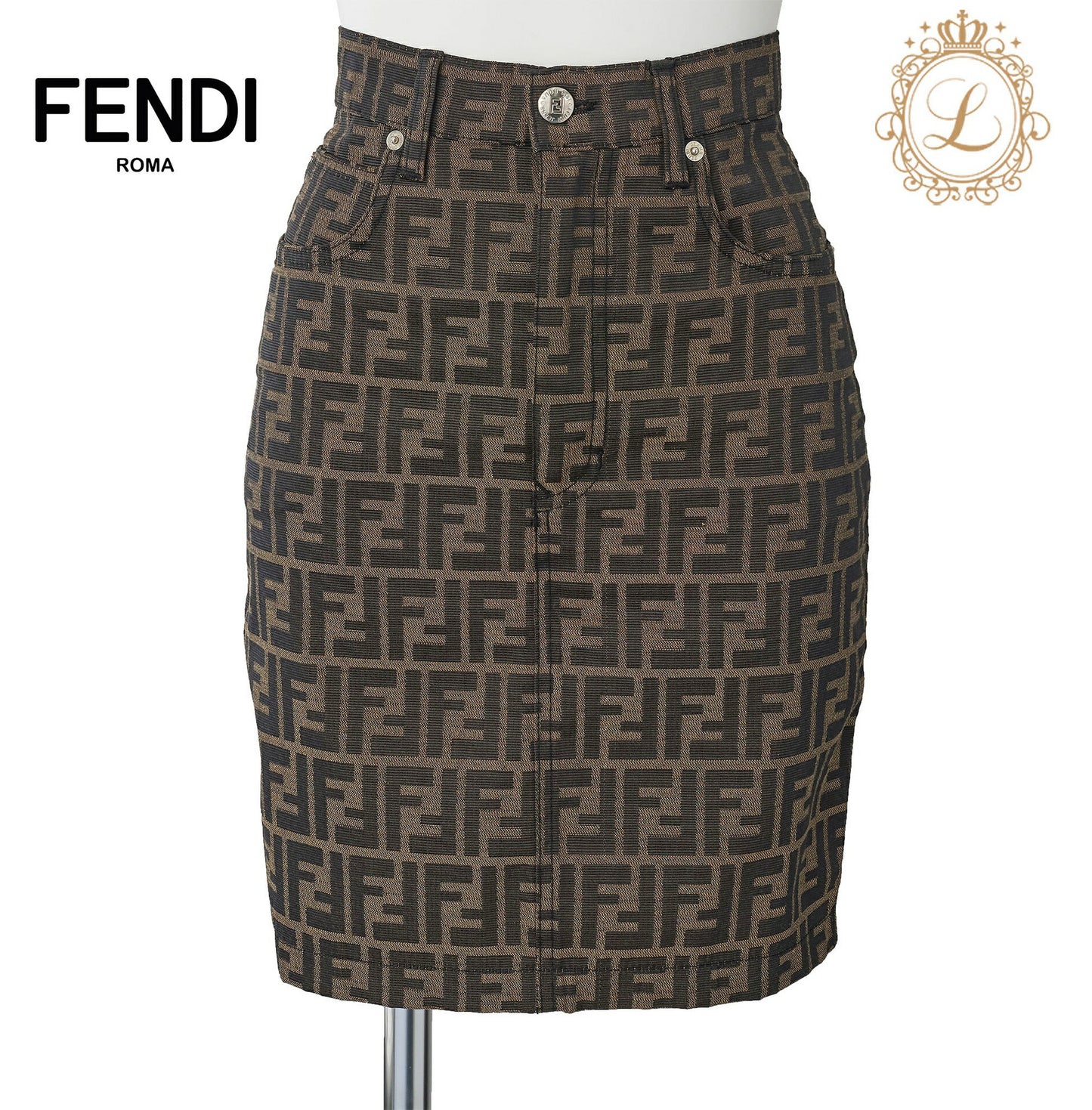 FENDI Skirt Pants, Zucca Pattern, Polyester Cotton Blend, Brown, Pre-Owned - Vintage La Charme