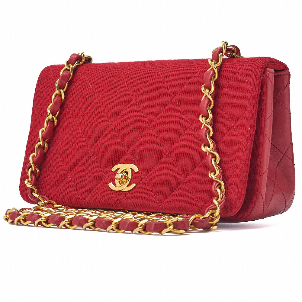CHANEL Mini Shoulder Bag, Matelasse Full Flap, Chain Shoulder, Cotton, Red, Gold-Tone Hardware, Pre-Owned - Vintage La Charme