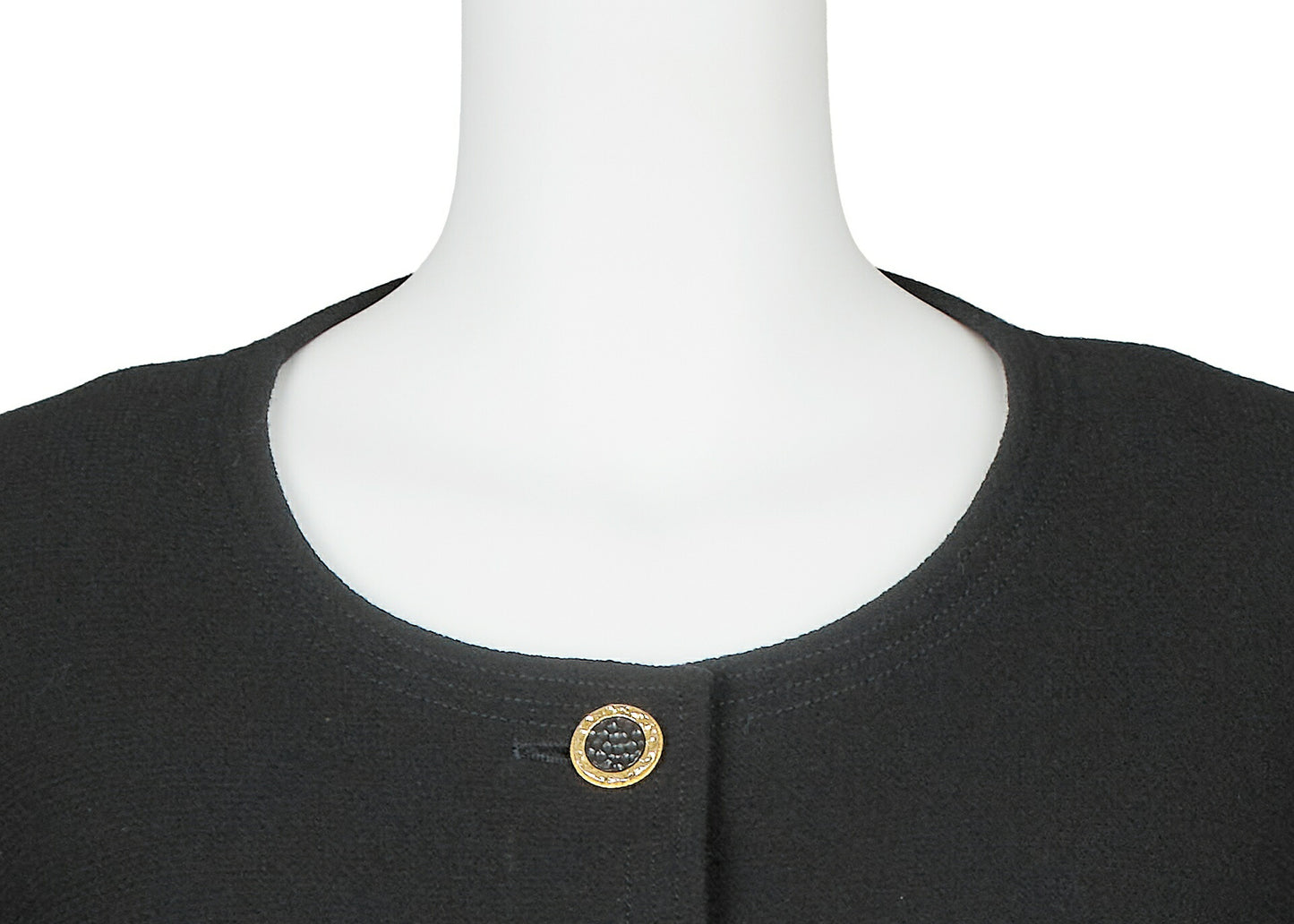 CHANEL Jacket Skirt Set Up, No Collar, Wool Blend, Black, Silver-Tone Hardware, Pre-Owned - Vintage La Charme