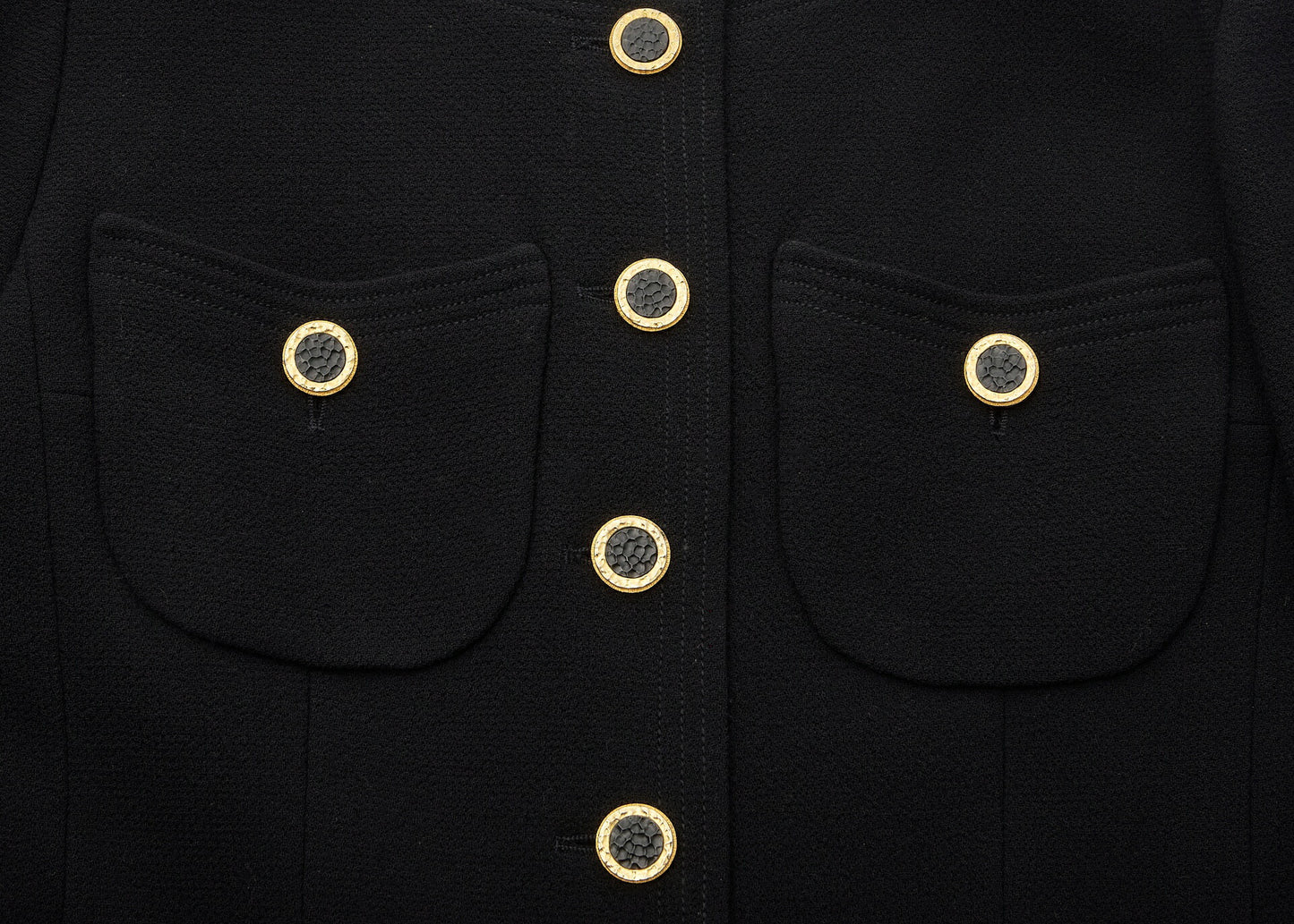 CHANEL Jacket Skirt Set Up, No Collar, Wool Blend, Black, Silver-Tone Hardware, Pre-Owned - Vintage La Charme