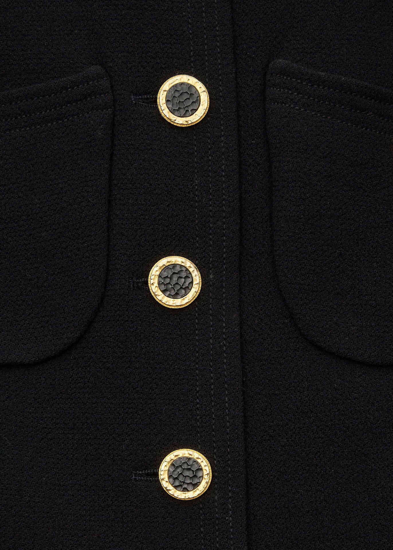 CHANEL Jacket Skirt Set Up, No Collar, Wool Blend, Black, Silver-Tone Hardware, Pre-Owned - Vintage La Charme