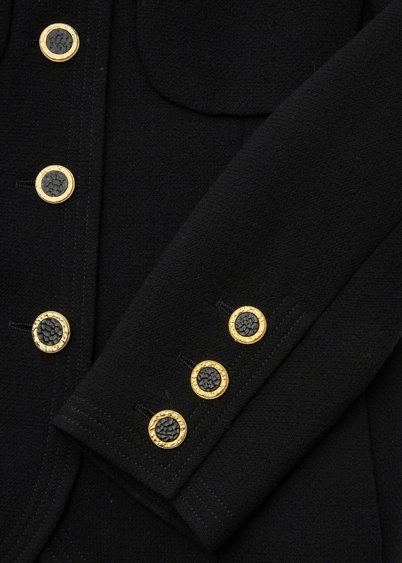 CHANEL Jacket Skirt Set Up, No Collar, Wool Blend, Black, Silver-Tone Hardware, Pre-Owned - Vintage La Charme