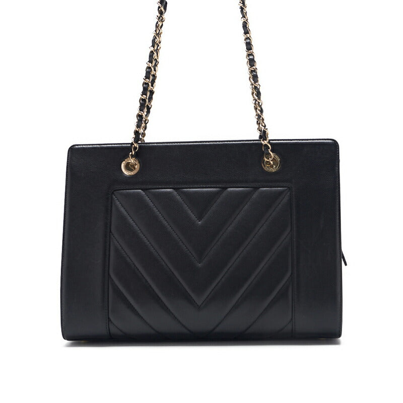 CHANEL Shoulder Bag, V-Stitch Deca Coco, Double Chain, Lambskin, Black, Gold-Tone Hardware, Pre-Owned - Vintage La Charme