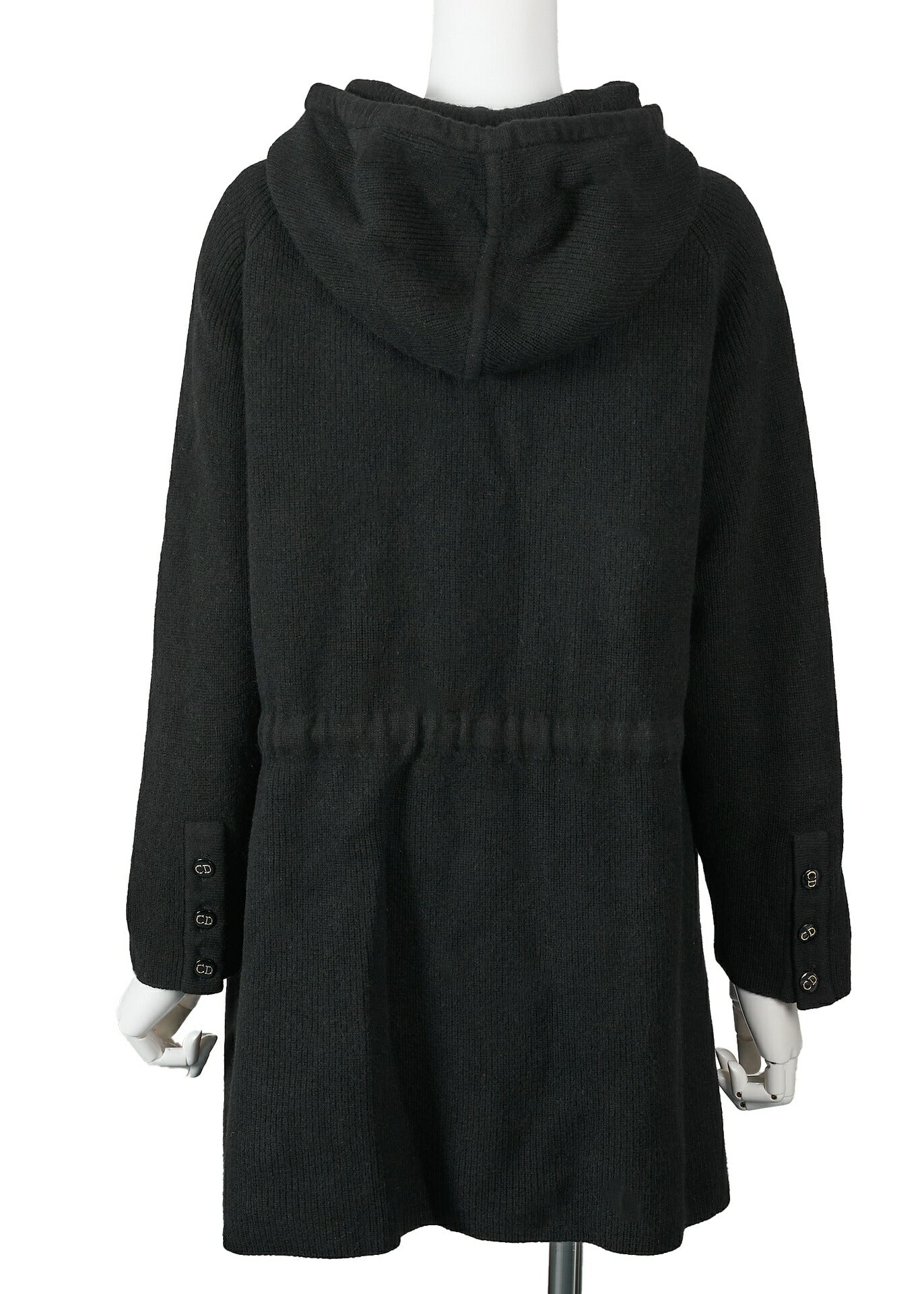 Dior Hooded Cardigan, Gilogo Button, Knit, Wool, Black, Silver-Tone Hardware, Pre-Owned - Vintage La Charme