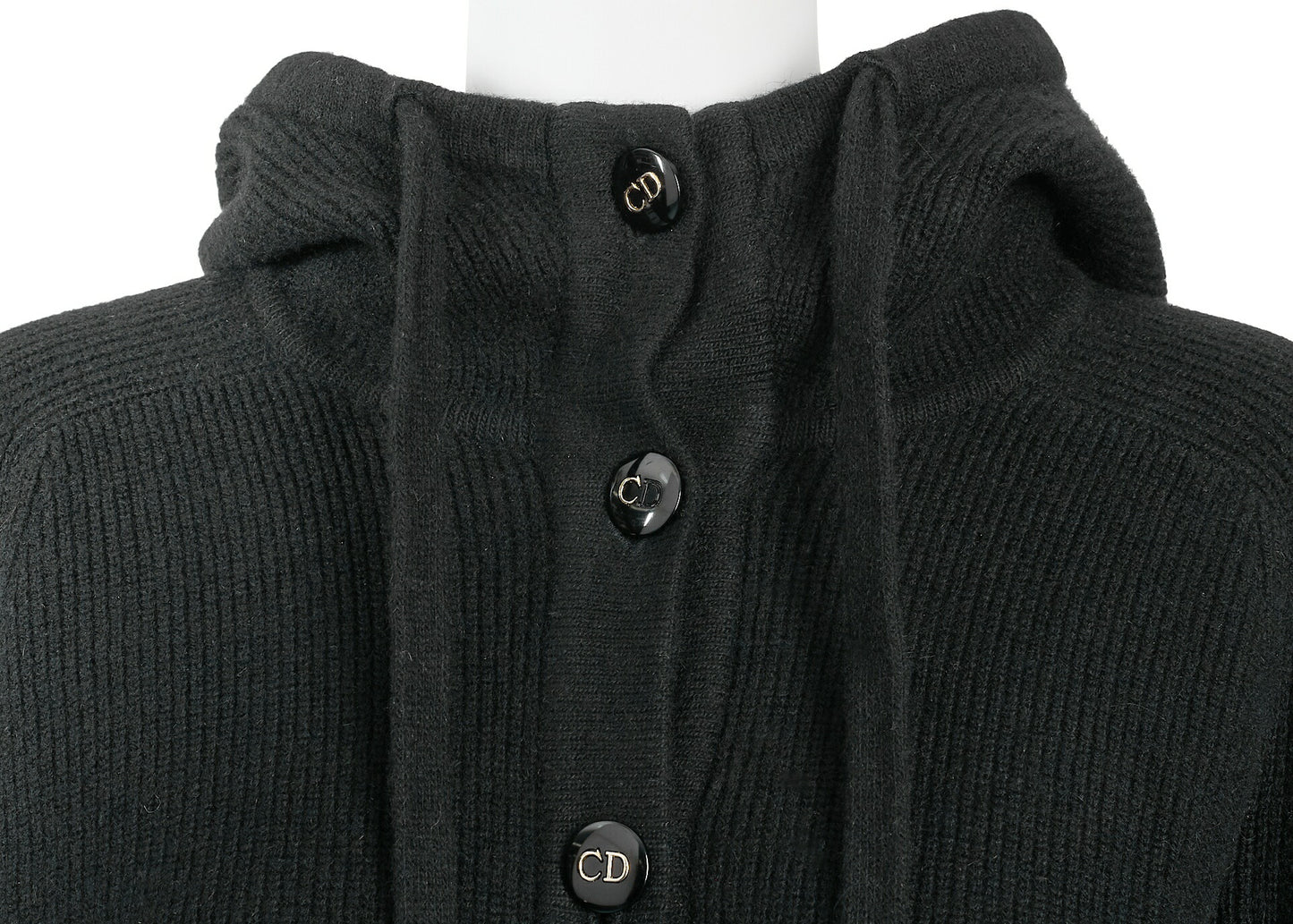 Dior Hooded Cardigan, Gilogo Button, Knit, Wool, Black, Silver-Tone Hardware, Pre-Owned - Vintage La Charme