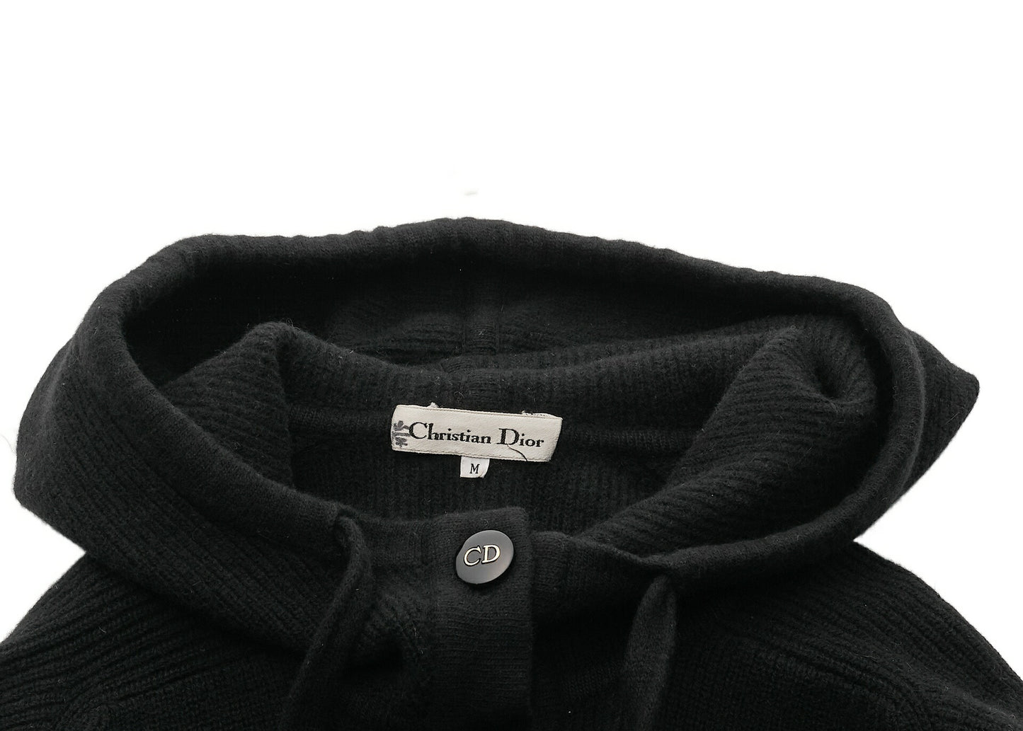Dior Hooded Cardigan, Gilogo Button, Knit, Wool, Black, Silver-Tone Hardware, Pre-Owned - Vintage La Charme
