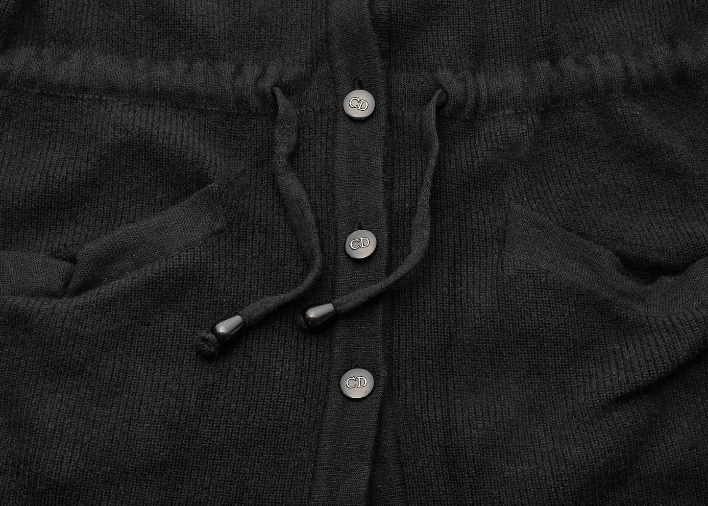 Dior Hooded Cardigan, Gilogo Button, Knit, Wool, Black, Silver-Tone Hardware, Pre-Owned - Vintage La Charme