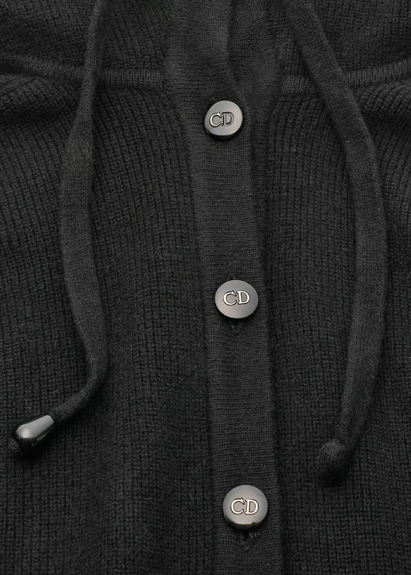 Dior Hooded Cardigan, Gilogo Button, Knit, Wool, Black, Silver-Tone Hardware, Pre-Owned - Vintage La Charme