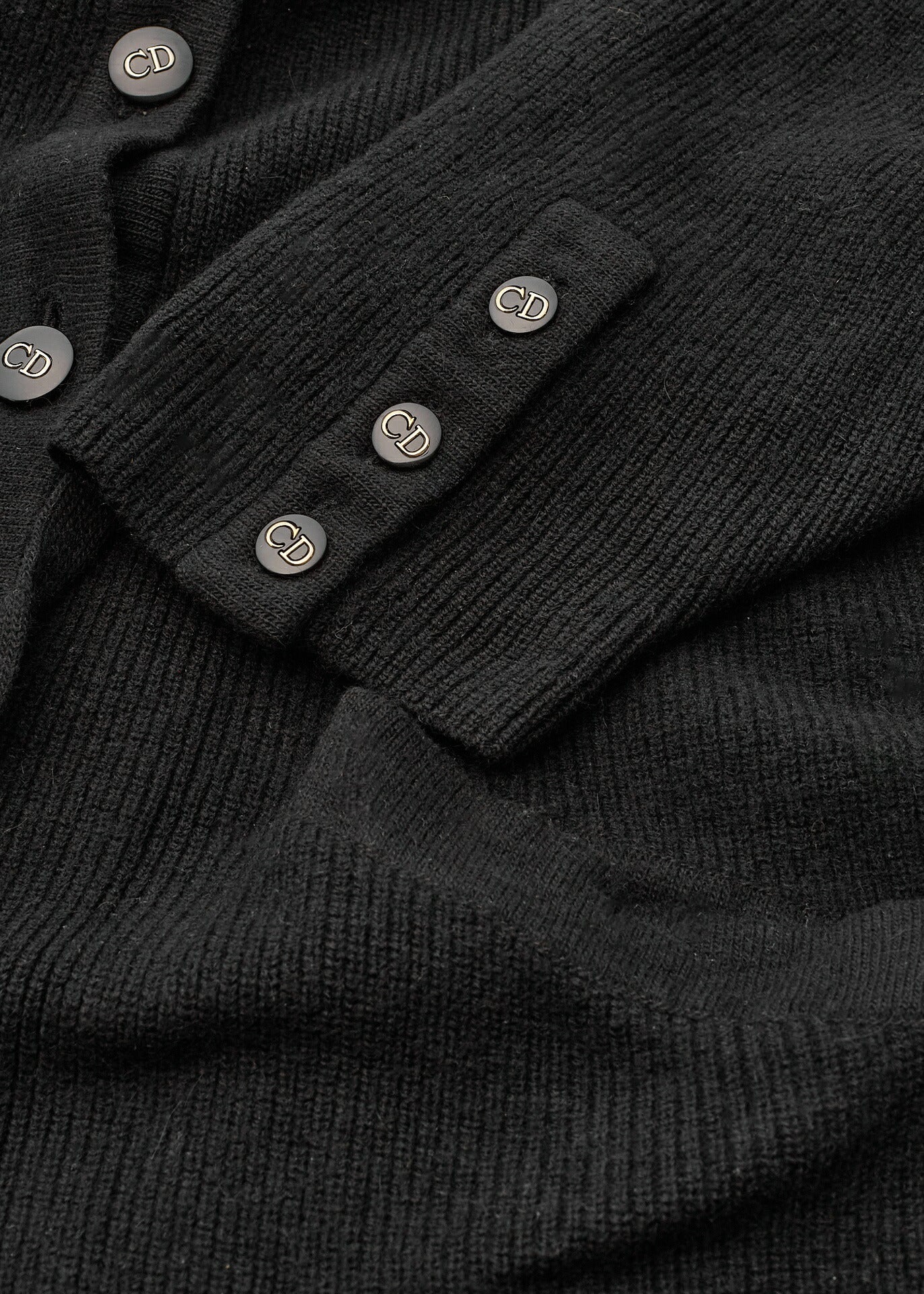 Dior Hooded Cardigan, Gilogo Button, Knit, Wool, Black, Silver-Tone Hardware, Pre-Owned - Vintage La Charme