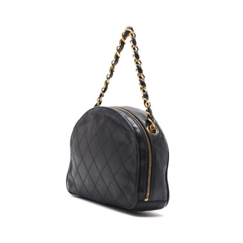 CHANEL Handbag, Bicorolle with Coco Charm, Fan Shape Chain, Lambskin, Black, Gold-Tone Hardware, Pre-Owned - Vintage La Charme