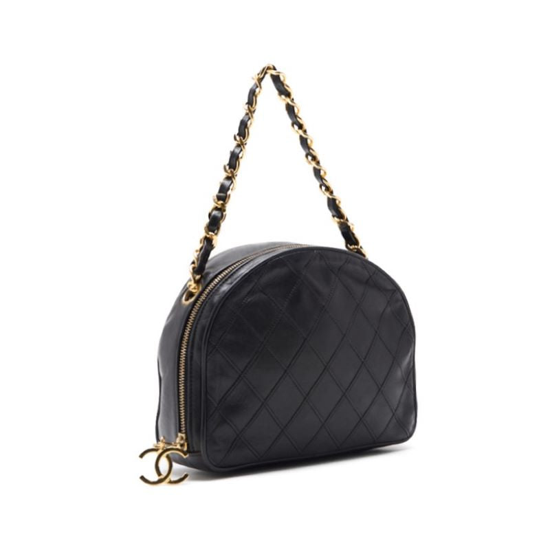 CHANEL Handbag, Bicorolle with Coco Charm, Fan Shape Chain, Lambskin, Black, Gold-Tone Hardware, Pre-Owned - Vintage La Charme