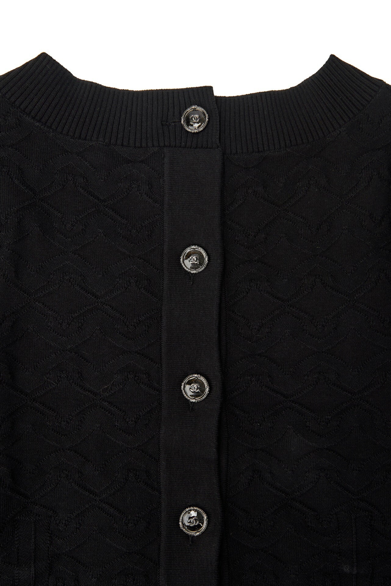 CHANEL Cardigan Knit Top, Coco Button Design, Cotton, Black, Gold-Tone Hardware, Pre-Owned - Vintage La Charme