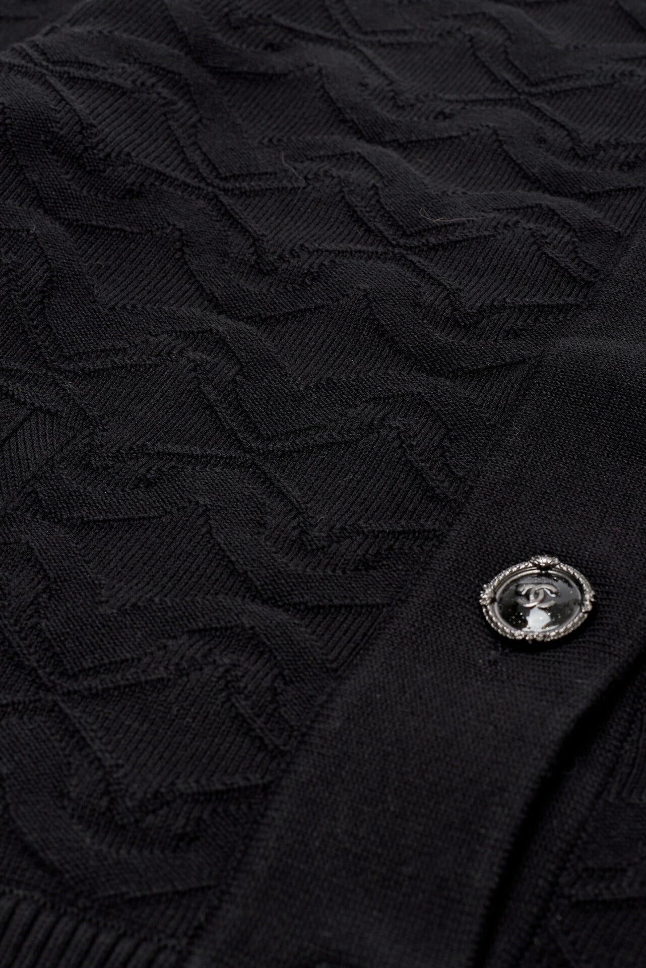 CHANEL Cardigan Knit Top, Coco Button Design, Cotton, Black, Gold-Tone Hardware, Pre-Owned - Vintage La Charme