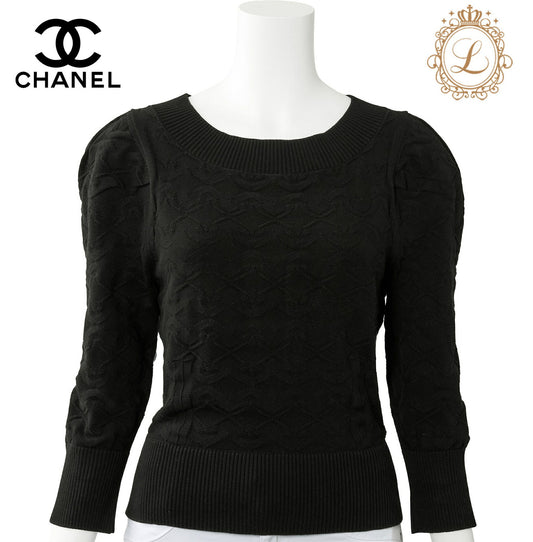 CHANEL Cardigan Knit Top, Coco Button Design, Cotton, Black, Gold-Tone Hardware, Pre-Owned - Vintage La Charme