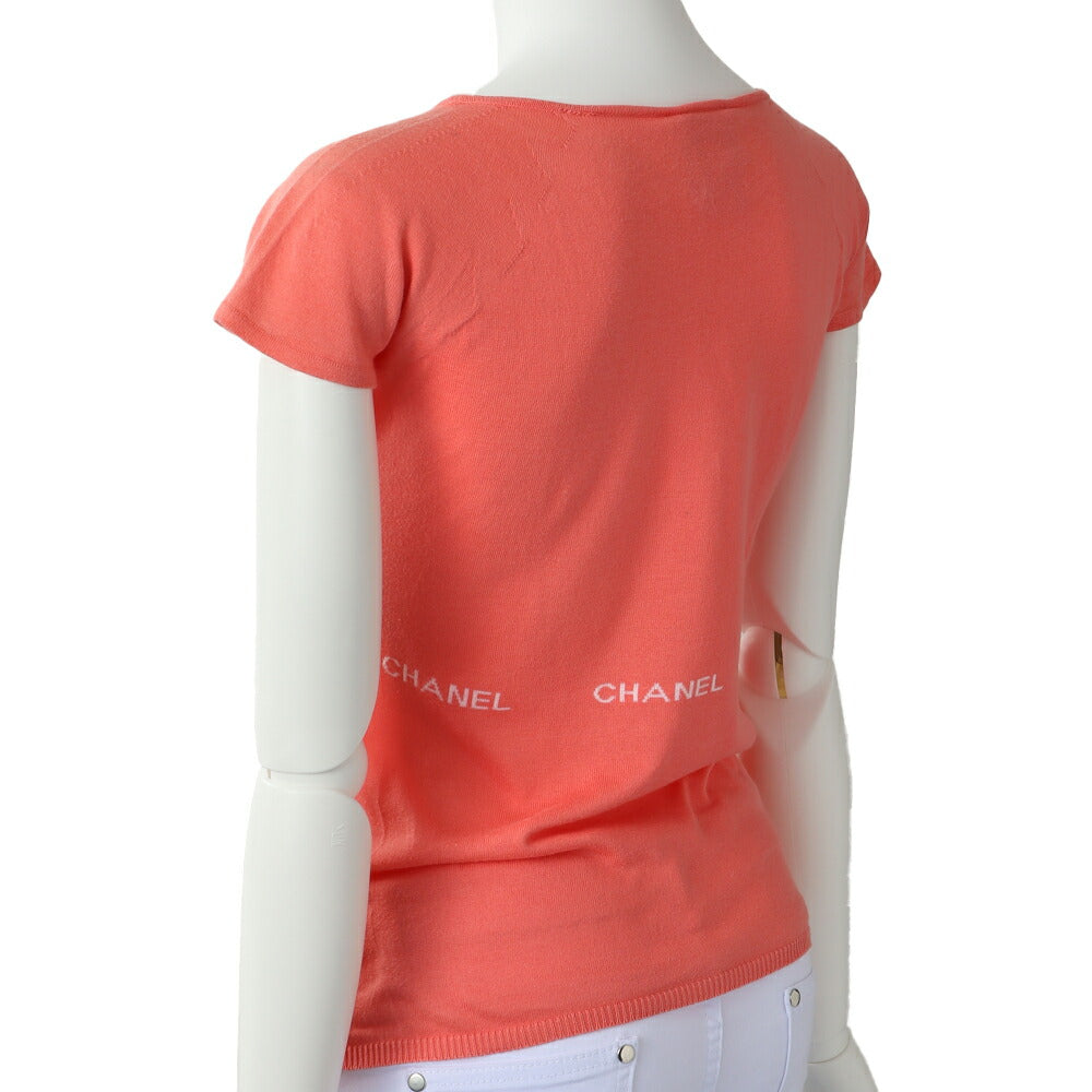 CHANEL T-Shirt, Logo Mark, Knit, Cotton, Salmon Pink, Gold-Tone Hardware, Pre-Owned - Vintage La Charme