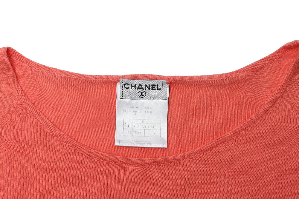 CHANEL T-Shirt, Logo Mark, Knit, Cotton, Salmon Pink, Gold-Tone Hardware, Pre-Owned - Vintage La Charme