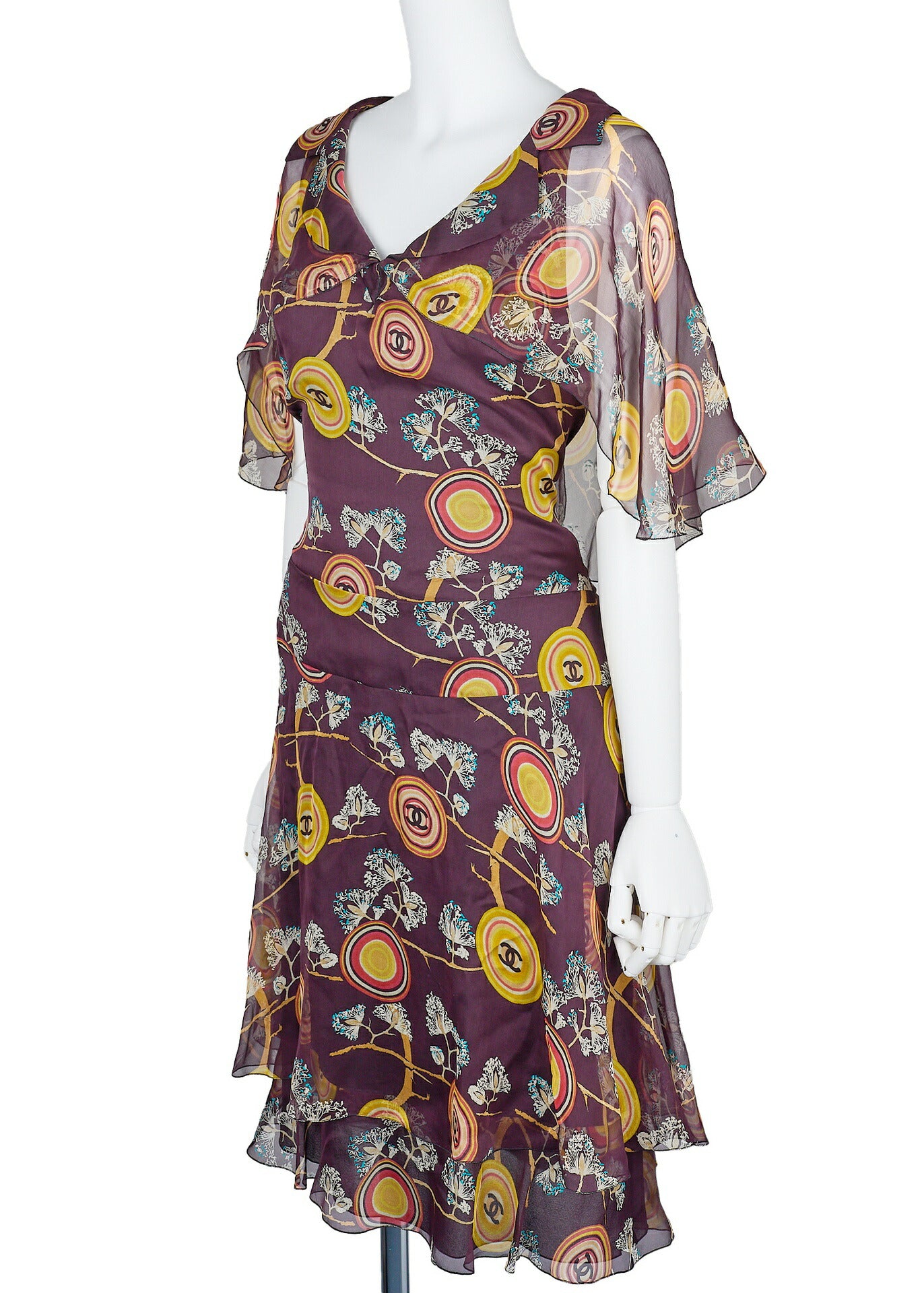 CHANEL One Piece Top, Ruffle, Silk, Bordeaux, Gold-Tone Hardware, Pre-Owned - Vintage La Charme