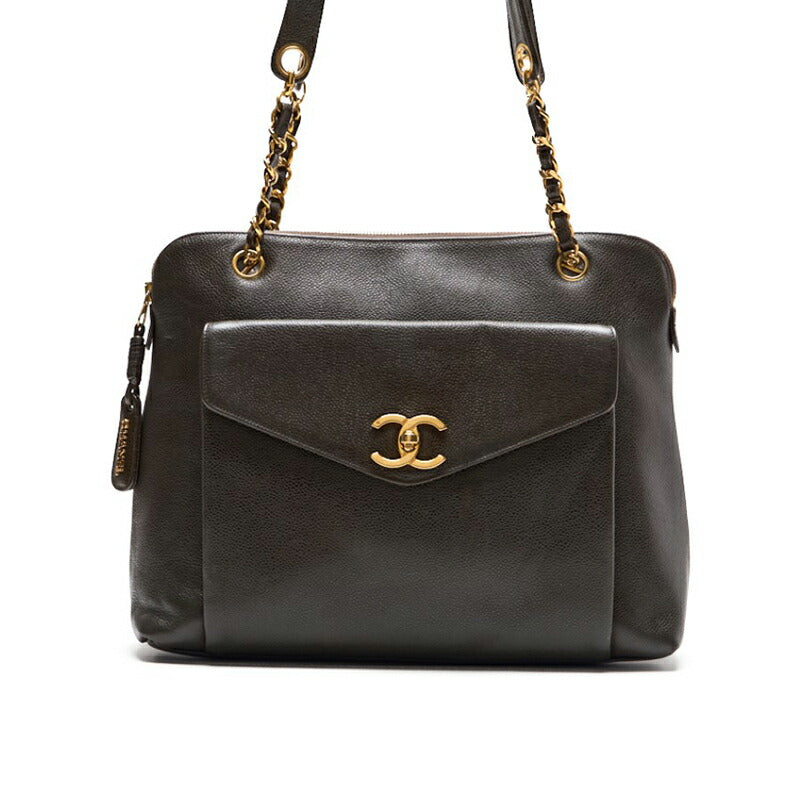 CHANEL Shoulder Bag, Outside Flap, Double Chain, Caviar Skin, Khaki, Gold-Tone Hardware, Pre-Owned - Vintage La Charme