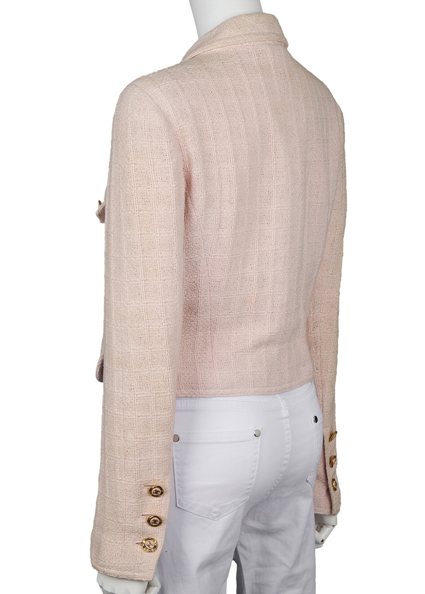 CHANEL Jacket, Coco Button, Tweed, Cotton, Pink, Gold-Tone Hardware, Pre-Owned - Vintage La Charme