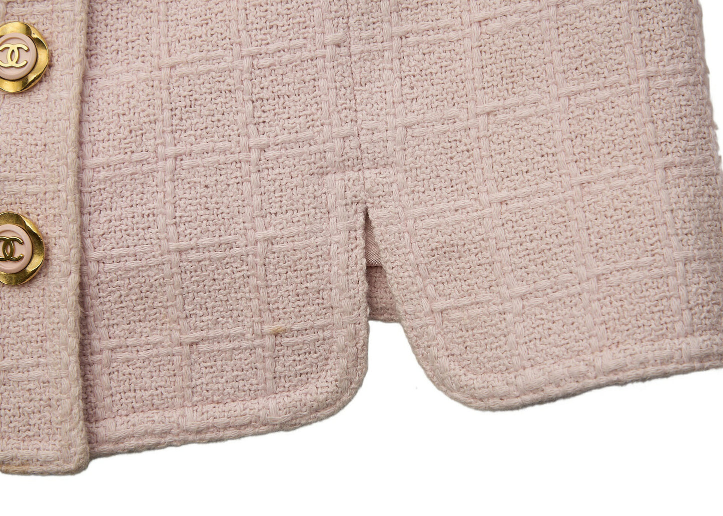 CHANEL Jacket, Coco Button, Tweed, Cotton, Pink, Gold-Tone Hardware, Pre-Owned - Vintage La Charme
