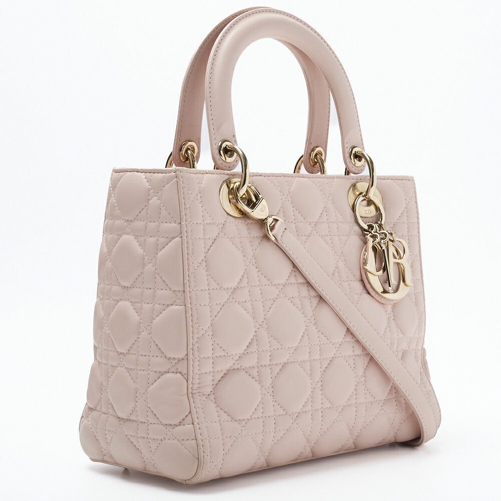 Dior Lady Dior Cannage 2WAY Handbag Lambskin Light Pink Gold-Tone Hardware Pre-Owned - Vintage La Charme