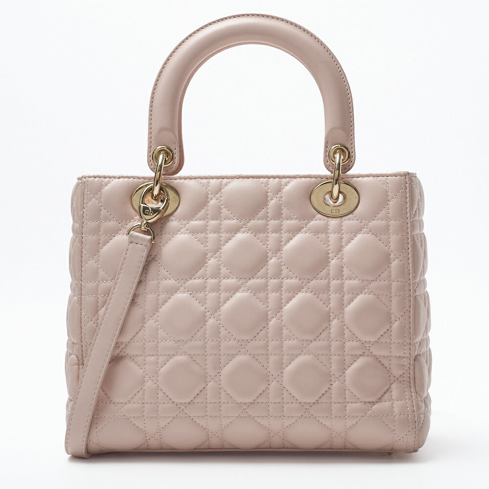 Dior Lady Dior Cannage 2WAY Handbag Lambskin Light Pink Gold-Tone Hardware Pre-Owned - Vintage La Charme