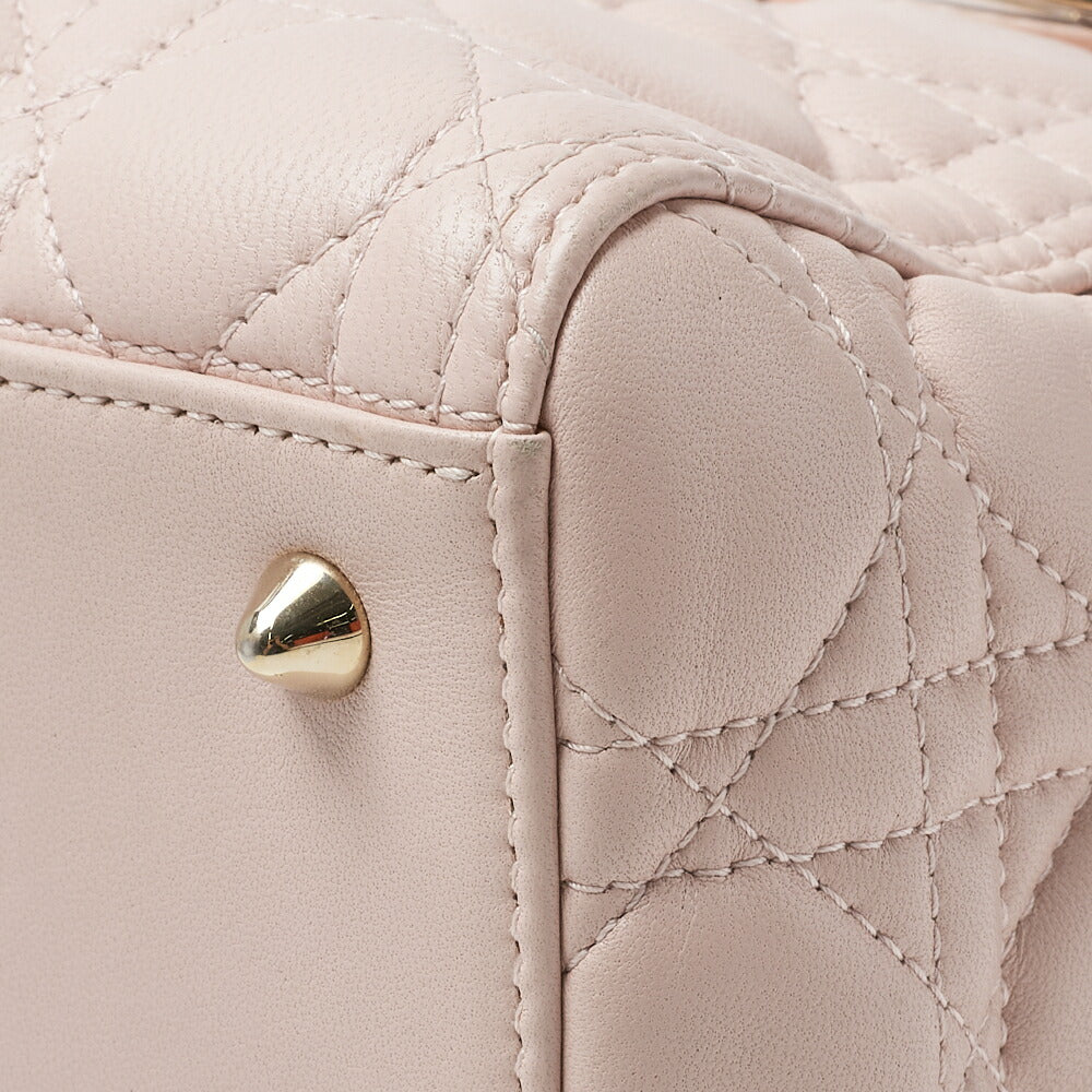 Dior Lady Dior Cannage 2WAY Handbag Lambskin Light Pink Gold-Tone Hardware Pre-Owned - Vintage La Charme