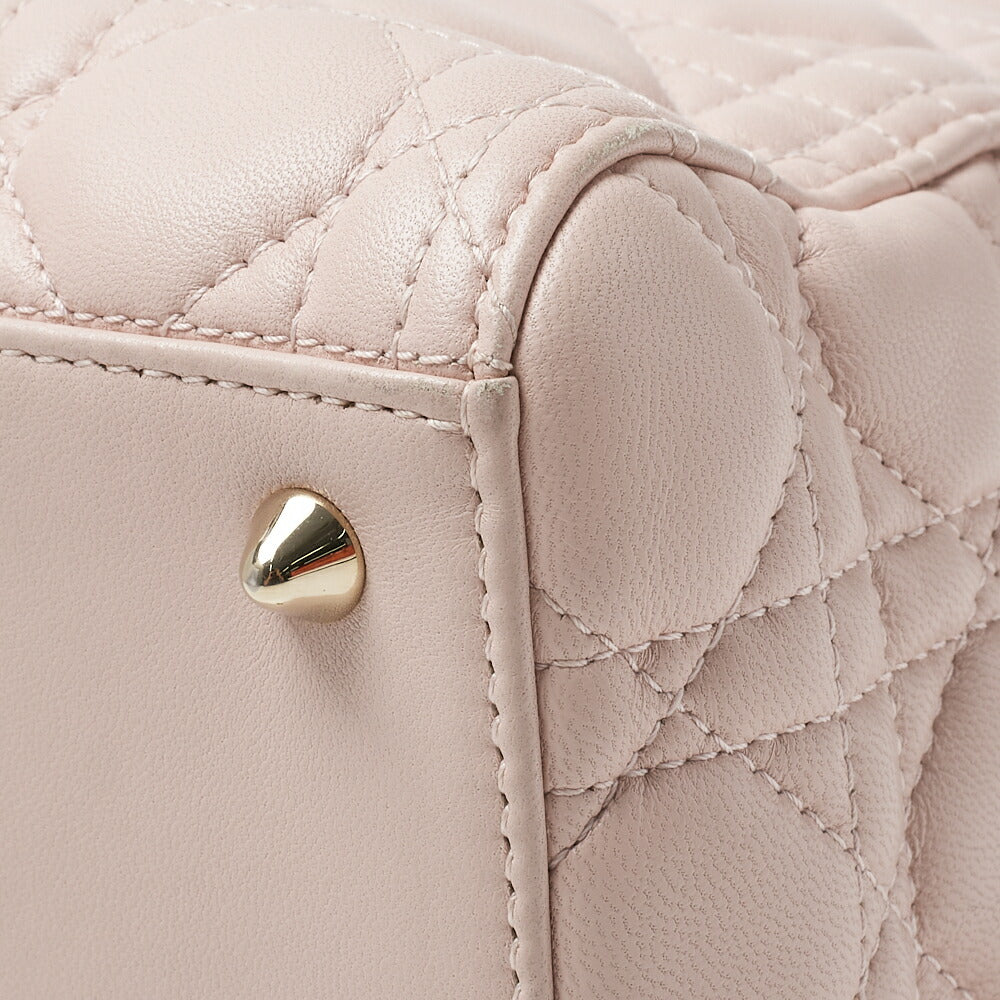 Dior Lady Dior Cannage 2WAY Handbag Lambskin Light Pink Gold-Tone Hardware Pre-Owned - Vintage La Charme