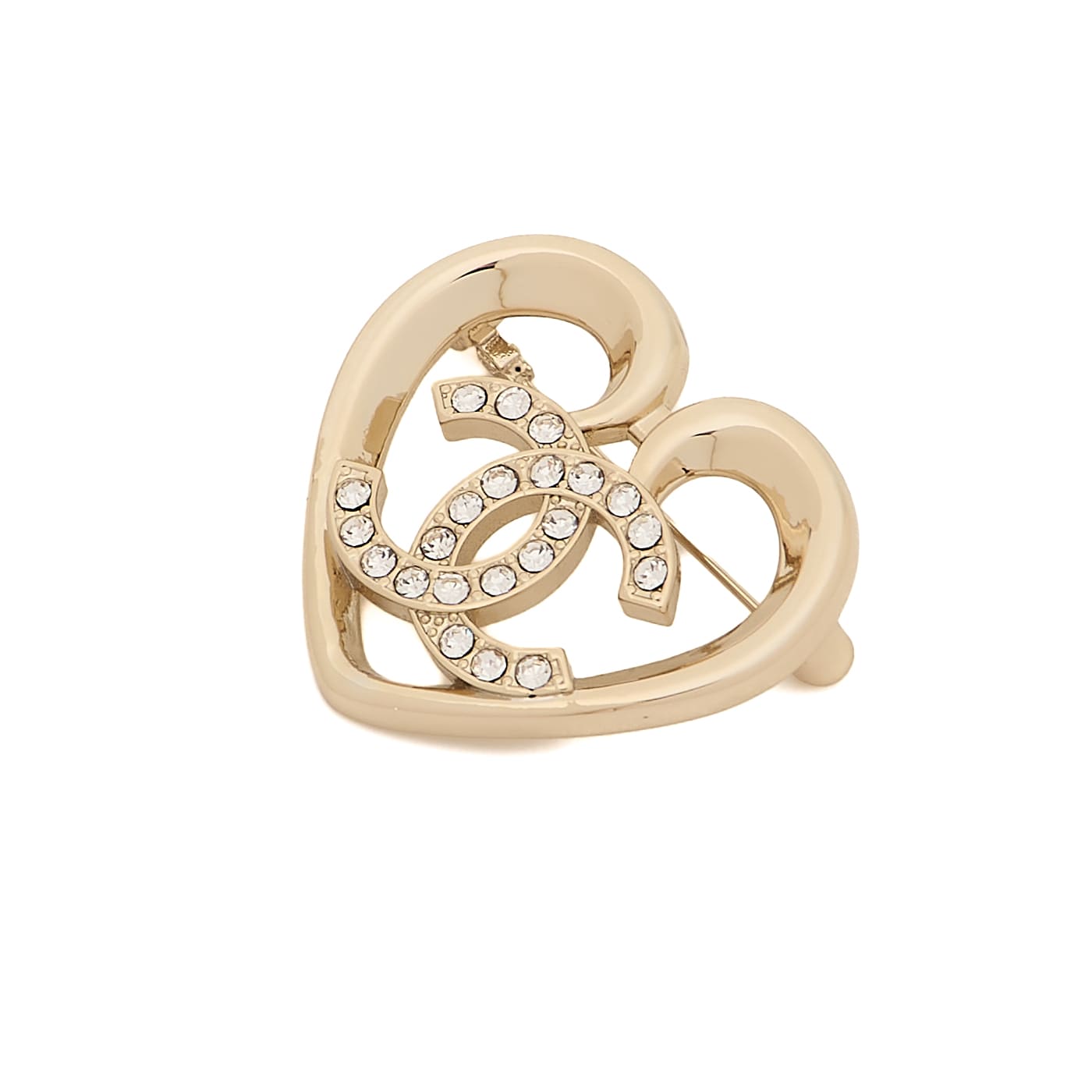 CHANEL Brooch Coco Mark Rhinestone Gold Plated Gold Brooch Gold-Tone Hardware Pre-Owned - Vintage La Charme