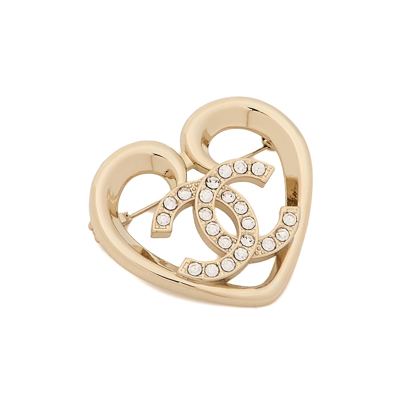 CHANEL Brooch Coco Mark Rhinestone Gold Plated Gold Brooch Gold-Tone Hardware Pre-Owned - Vintage La Charme