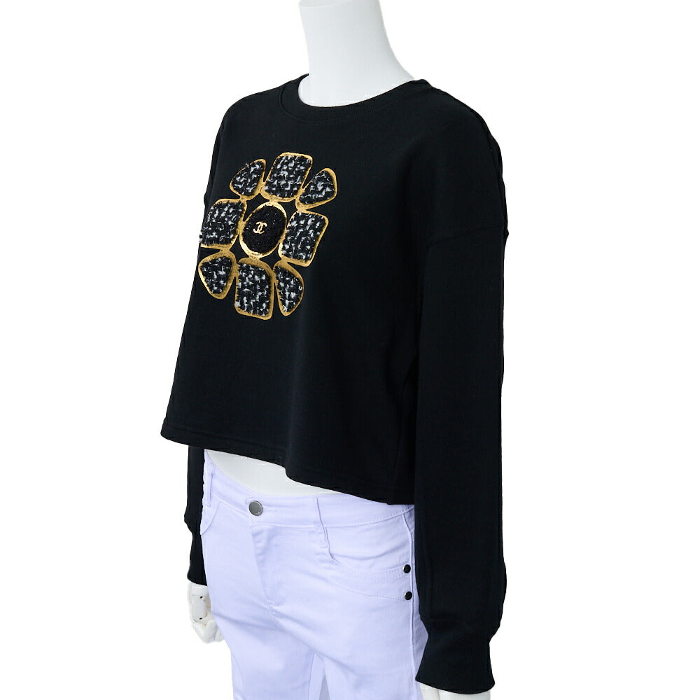 CHANEL Cropped Sweatshirt, Coco Mark, Tweed, Cotton, Black, Pre-Owned - Vintage La Charme