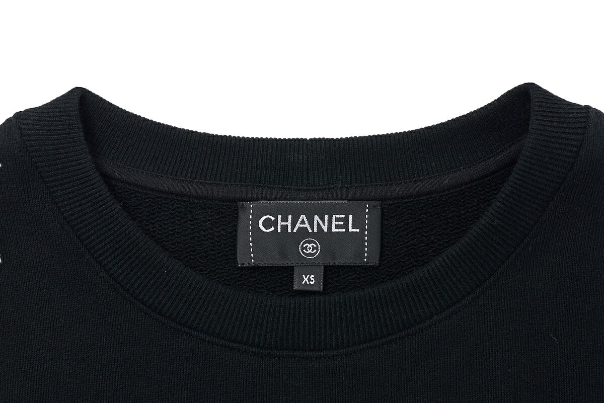 CHANEL Cropped Sweatshirt, Coco Mark, Tweed, Cotton, Black, Pre-Owned - Vintage La Charme
