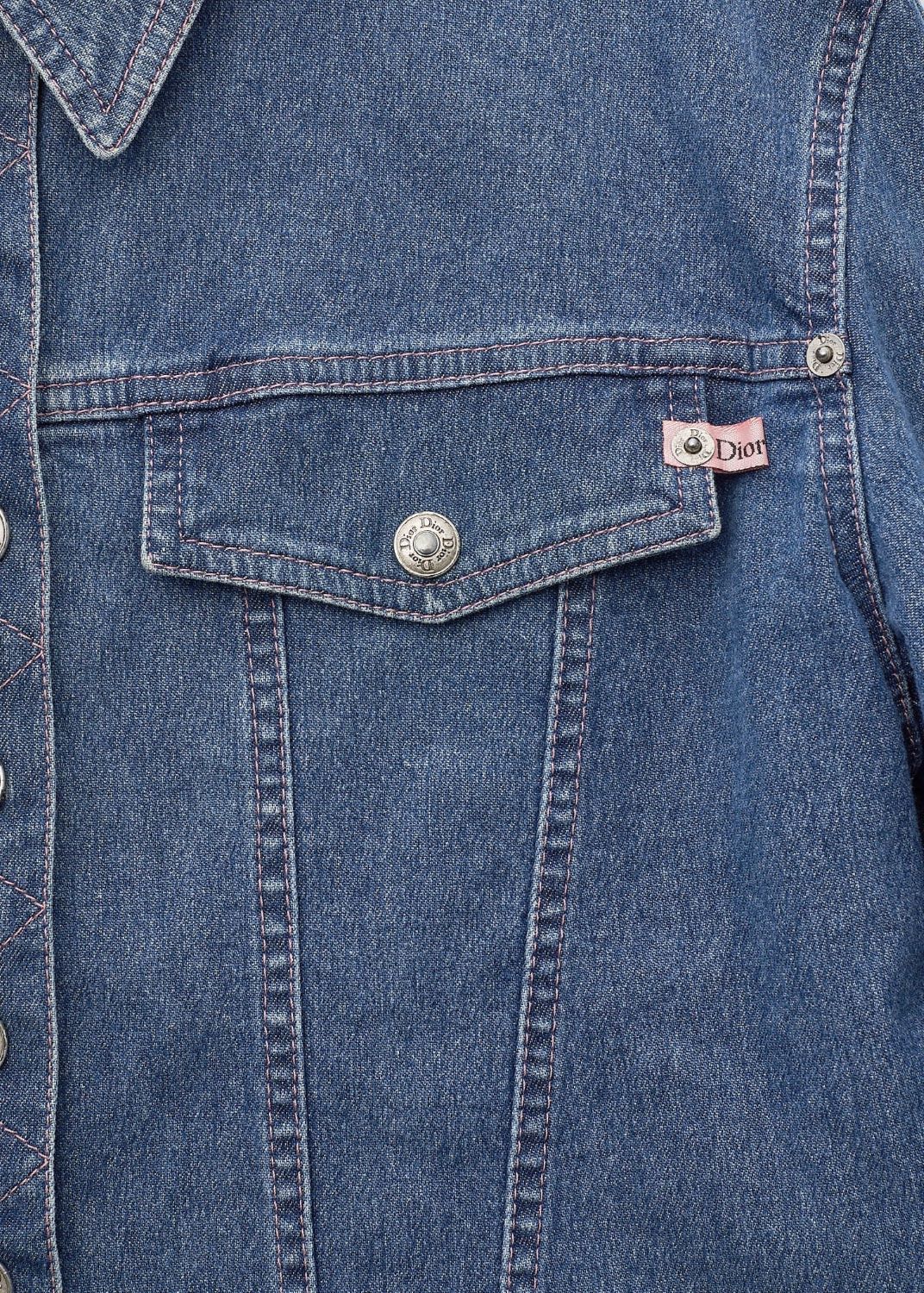 Dior Denim Jacket, Logo Button, Long Sleeve, Cotton, Blue, Silver-Tone Hardware, Pre-Owned - Vintage La Charme