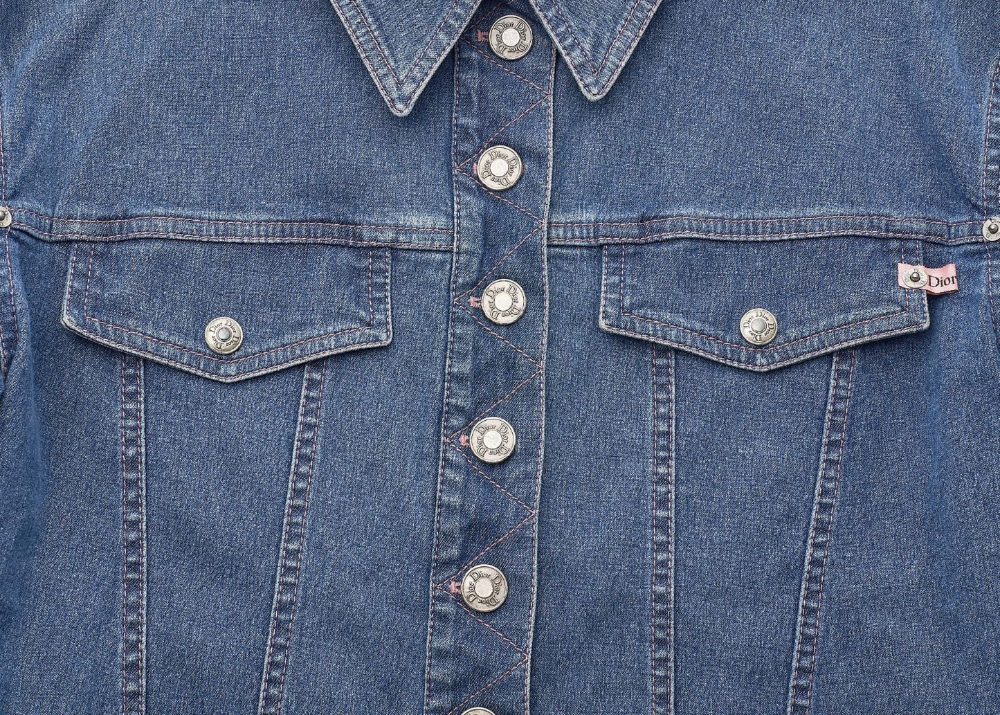 Dior Denim Jacket, Logo Button, Long Sleeve, Cotton, Blue, Silver-Tone Hardware, Pre-Owned - Vintage La Charme