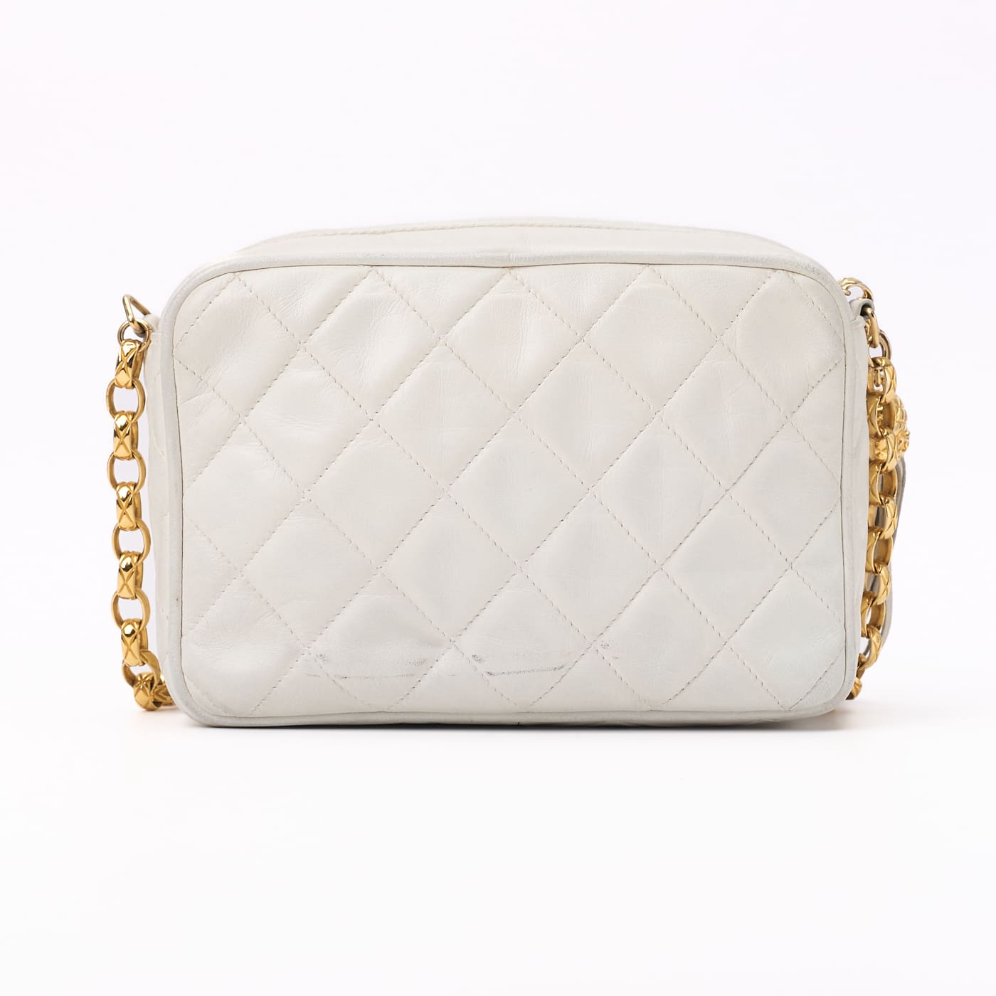 CHANEL Shoulder Bag Mini Matelasse Coco Mark With Fringe Bijou Chain Lambskin White Gold-Tone Hardware Pre-Owned - Vintage La Charme
