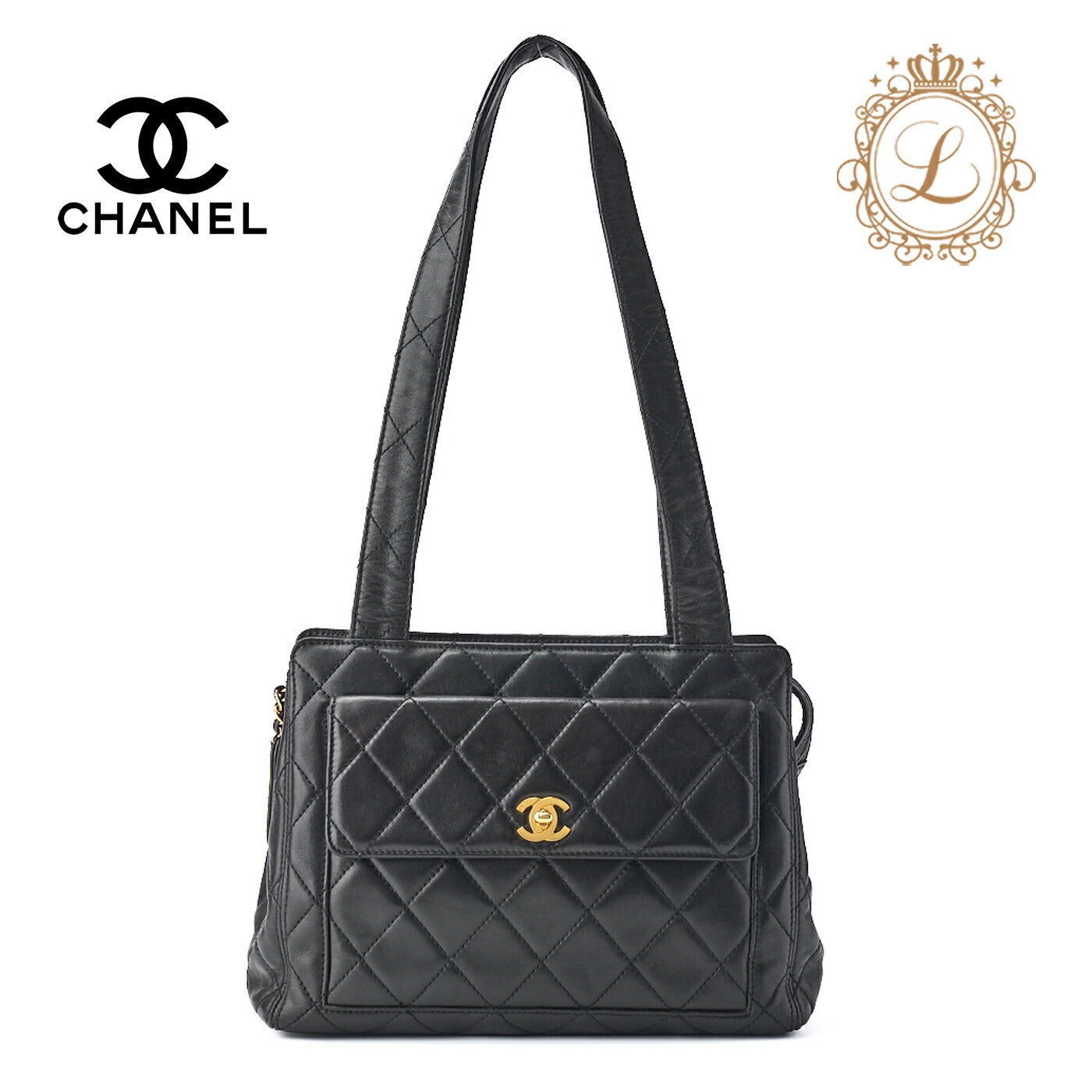 CHANEL Shoulder Bag Matelasse Lambskin Black Gold-Tone Hardware Pre-Owned - Vintage La Charme