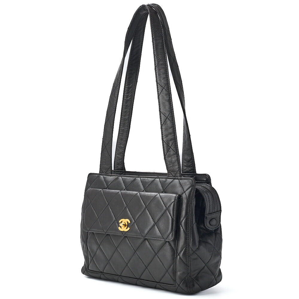 CHANEL Shoulder Bag Matelasse Lambskin Black Gold-Tone Hardware Pre-Owned - Vintage La Charme