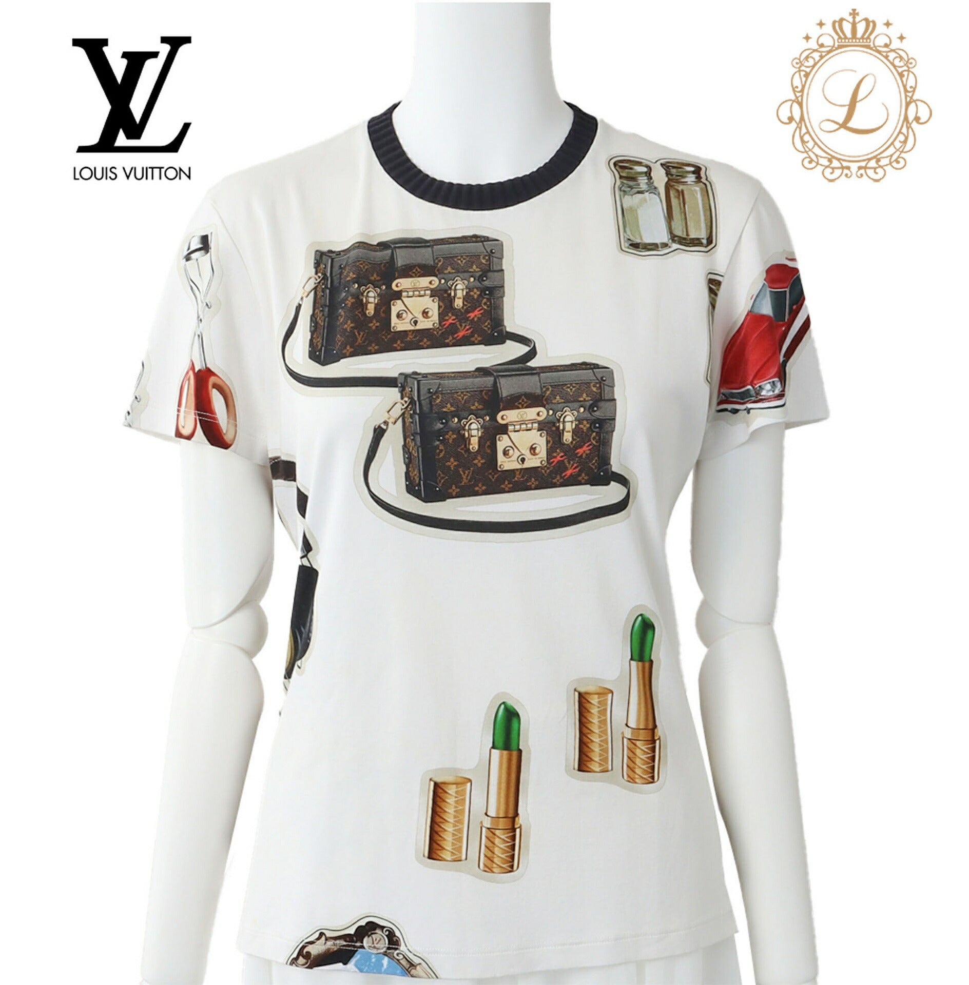 Louis Vuitton T-Shirt Short Sleeve Monogram Design Cotton White Gold-Tone Hardware Pre-Owned - Vintage La Charme